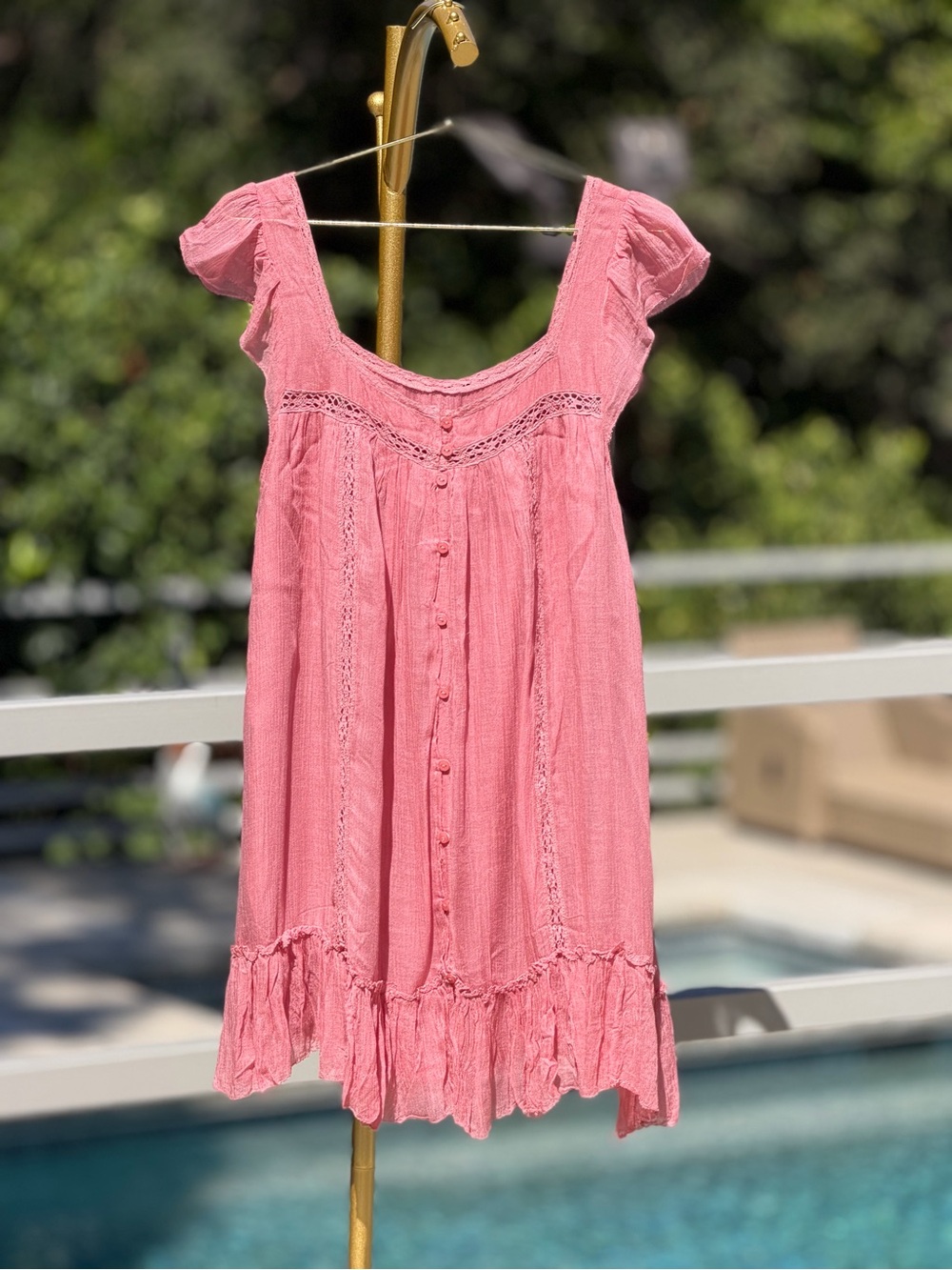 Free People Pink Mini Dress with Button Front